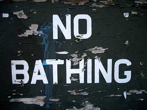 No bathing sign by a pond in Richmond Park, London