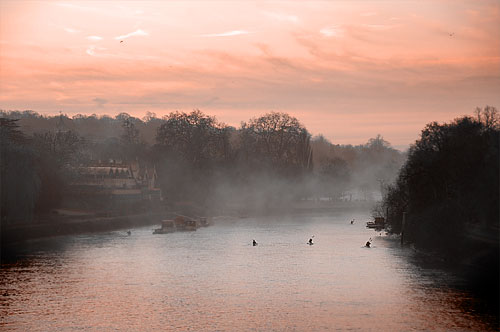 Sunrise glow on River Thames at Richmond print